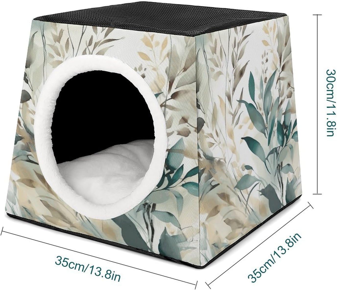 Pet Sleeping Nest Bed, Leaves on White Background Printed Dog House Cat Nest, Winter Pet House are Suitable for Most Cats, Dogs, and Other Small Pets