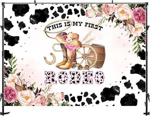 Miniatura 3 de This is My First Rodeo - Telón de fondo para fotos de cumpleaños de niña de 1 año, flores, flores, vaquera, accesorios de estudio fotográfico,