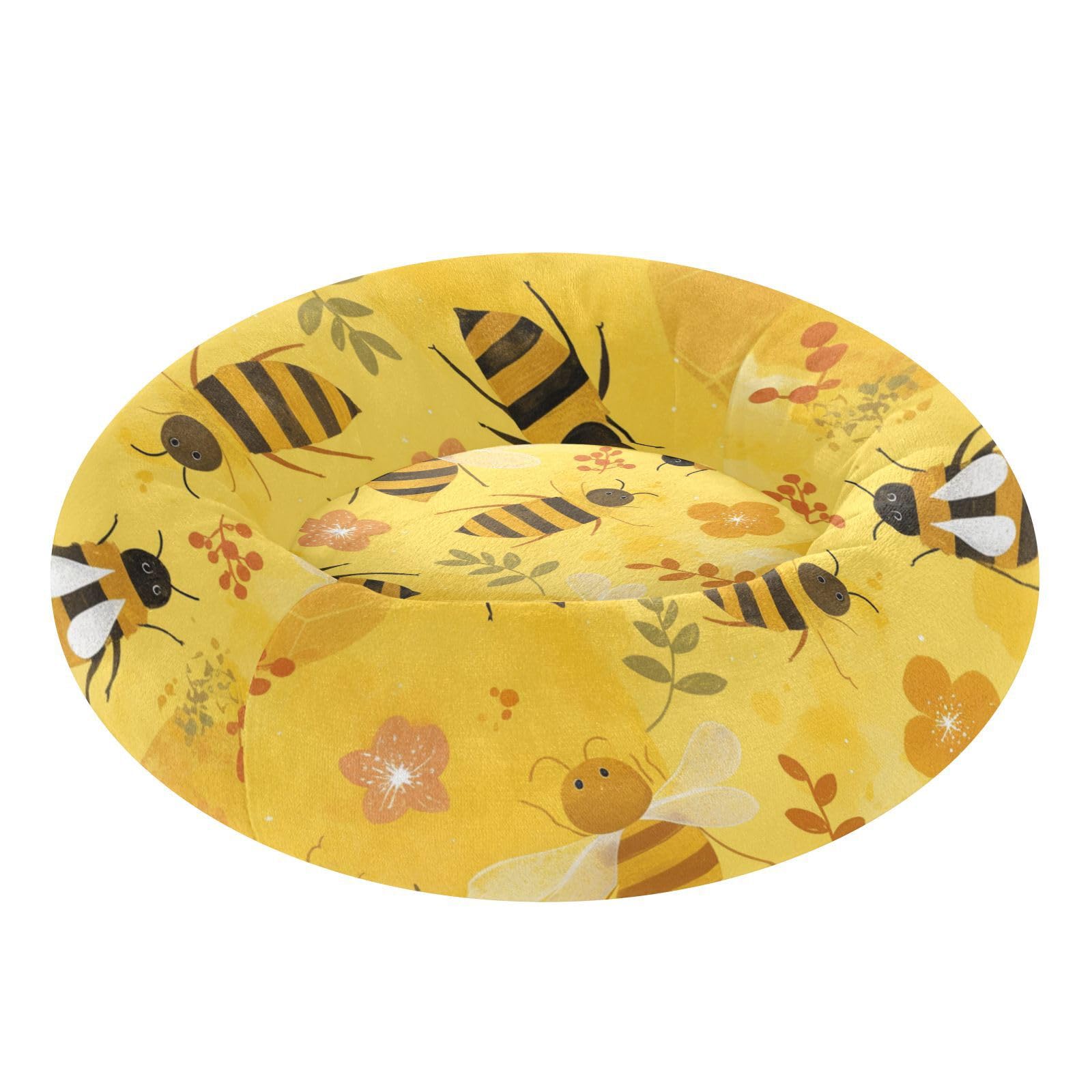 Lit orthopédique pour chien lavable taille M motif abeille jaune
