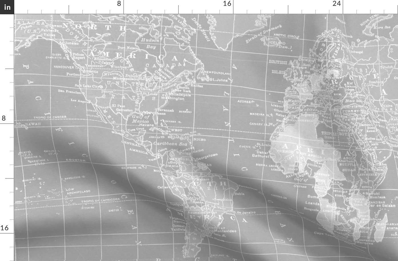 Spoonflower Fabric - Minimalist Grey White Map United States World Gray Decor Interior Printed on Organic Cotton Sateen Fabric by The Yard - Sewing Quilting Apparel Home Decor