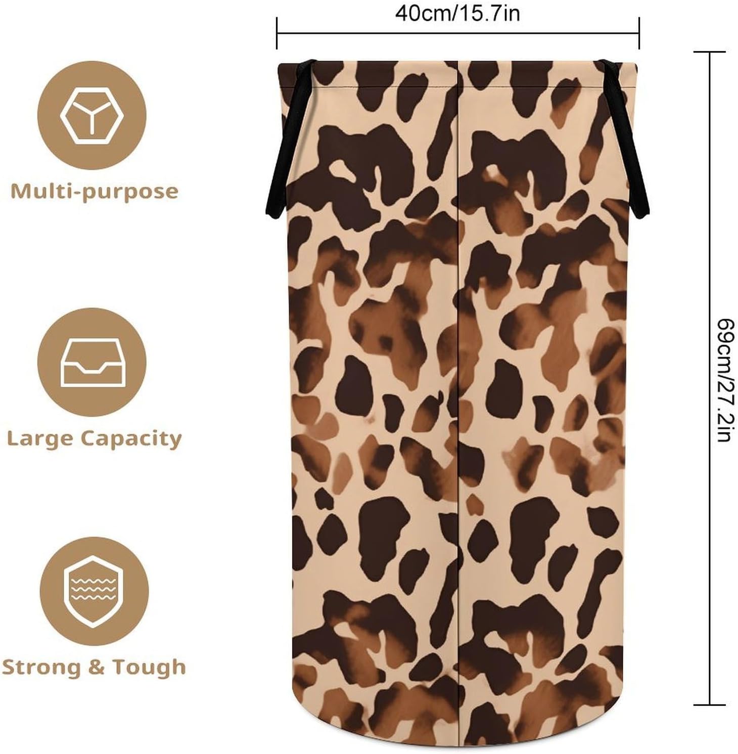 Brown Cow Print Pattern Laundry Hamper with Handles Large Collapsible Laundry Basket Waterproof Freestanding Dirty Clothes Basket Portable Clothes Hamper for Bathroom Bedroom Daily Use