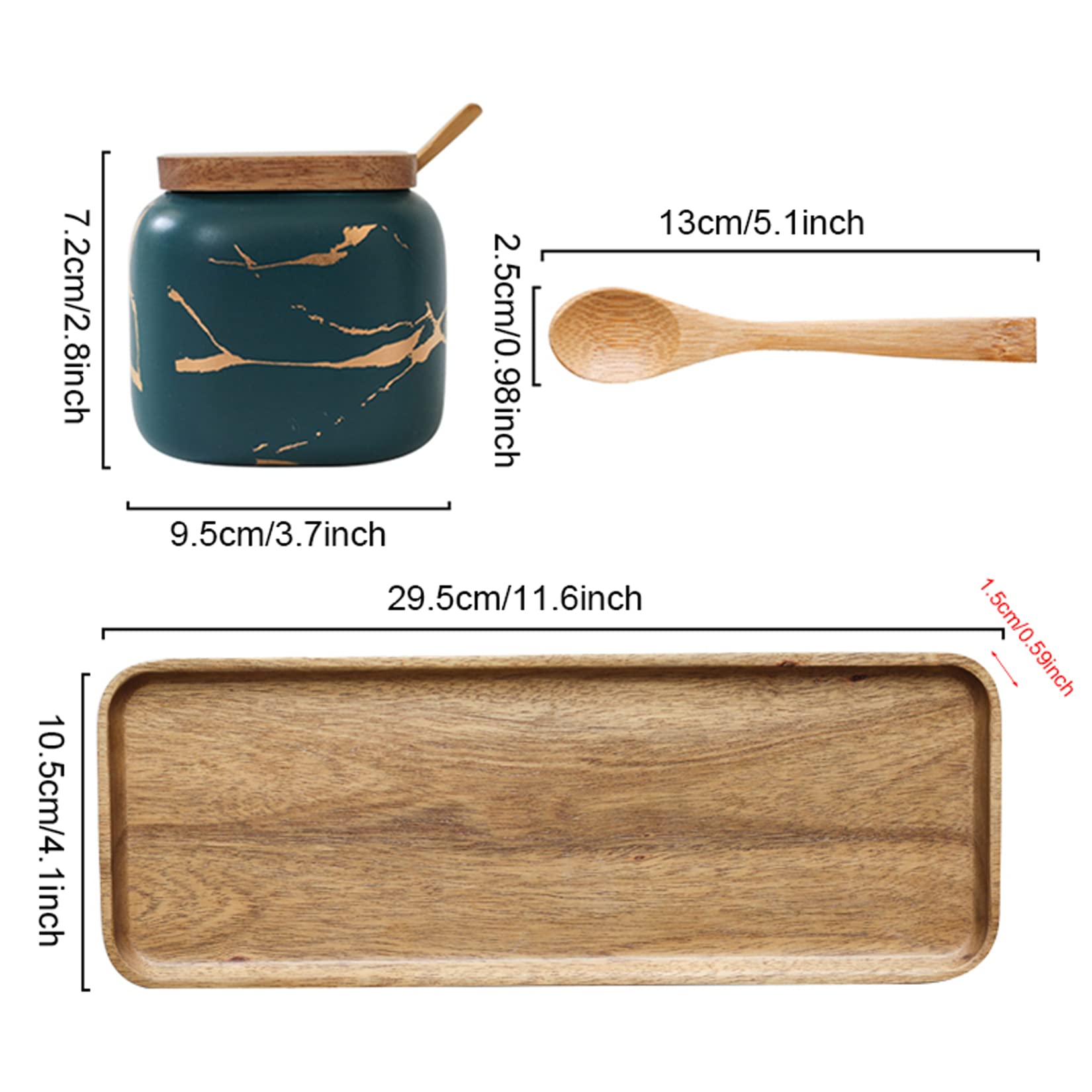 Pots à épices en céramique marbrés 3 pièces contenants de Stockage d'épices avec couvercles et cuillère Boîte à épices de 300 ML avec ustensiles de Cuisine en Bois pour étagères à épices,Blanc