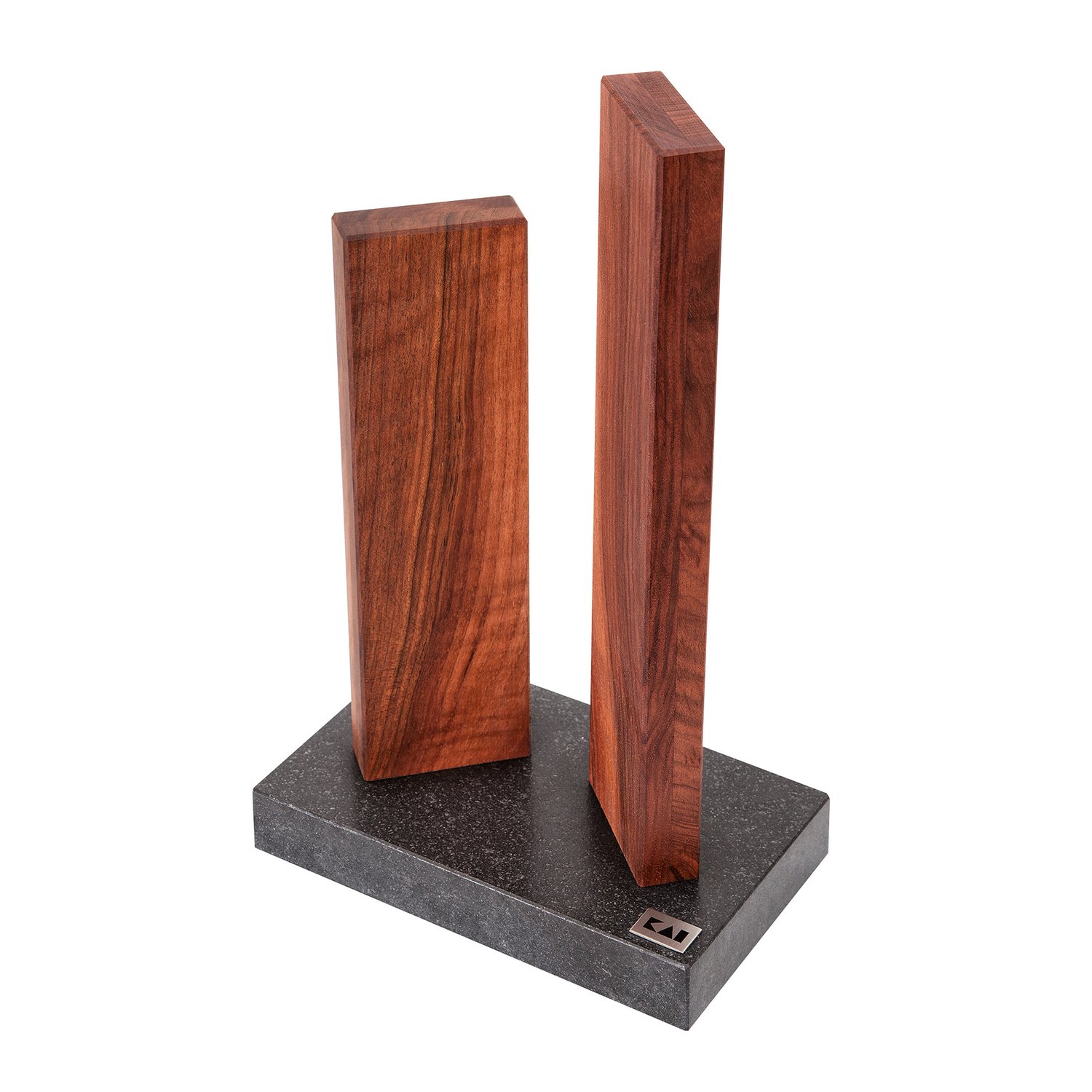 Stonehenge Magnetic Knife Block Small Walnut with Granite Base - Premium Wood - Space for 4 Knives - Dimensions 18 x 10 x 28-30 cm