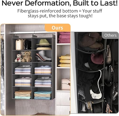 Miniatura 5 de Organizador colgante de armario con 5 estantes - Almacenamiento plegable de doble fila para colgar ropa con 3 ganchos, organizador de armario que