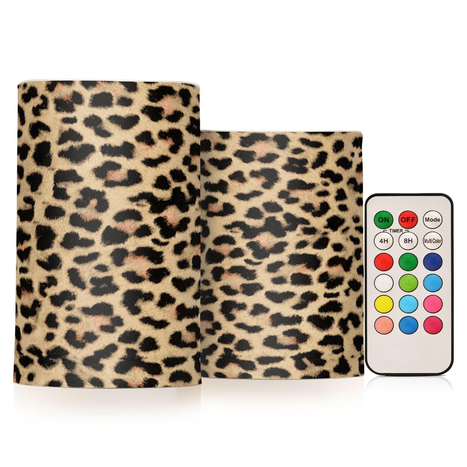 Kcldeci Flameless Candles Leopard Skin Print Battery Operated Candle LED Flameless Candles Remote Control Candles Outdoor LED Flameless Pillar Candles Set of 2