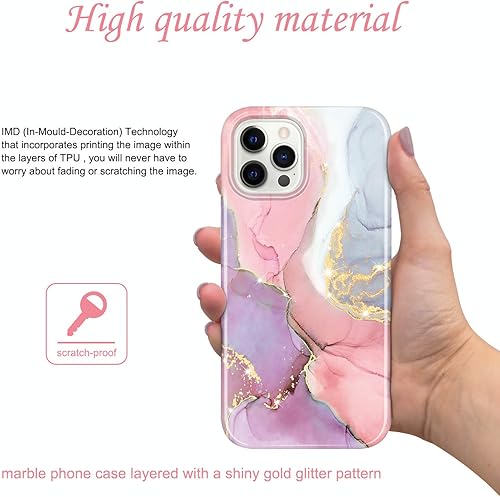 Miniatura 2 de JIAXIUFEN - Funda delgada brillante compatible con iPhone 12 y iPhone 12 Pro, tipo mármol, a prueba de golpes, funda de teléfono de TPU, de suave