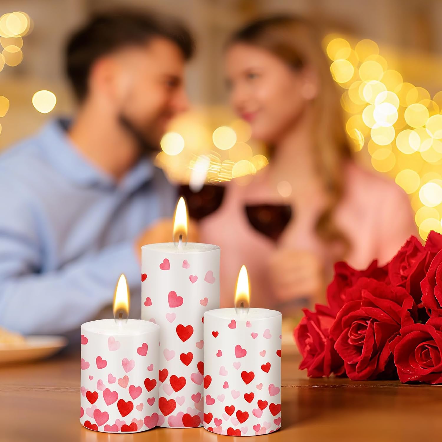 Set of 3 Pillar Candles Decor Spring Pillar Candles Gifts for Party Decorations Table Home Decor Spring Celebrations(Heart)