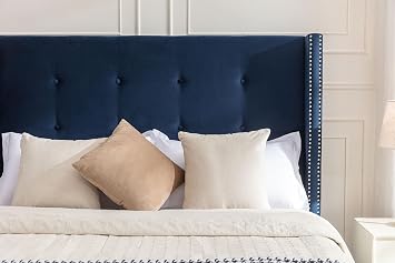 Queen Size Upholstered Platform Bed Frame with Wingback Headboard