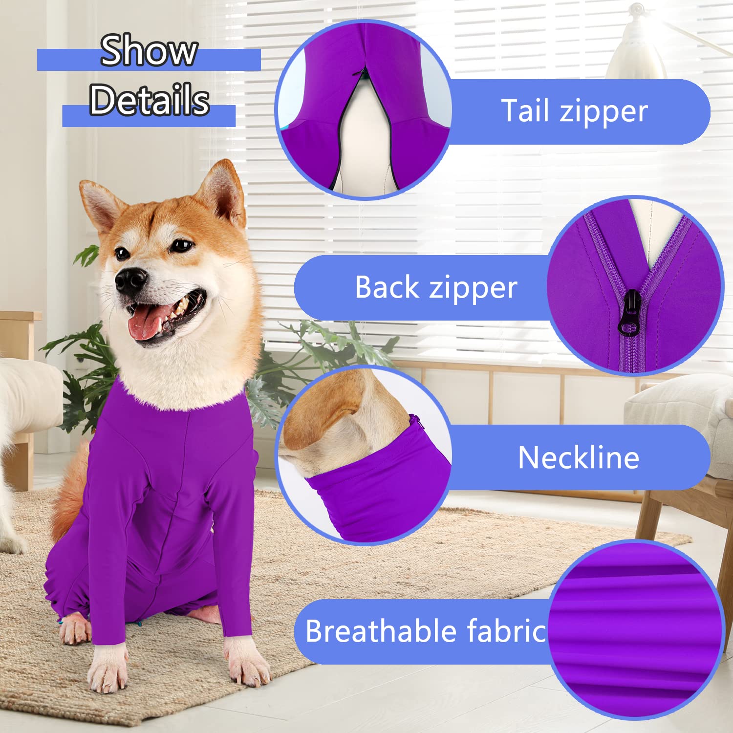 Due Felice Dog Surgery Recovery Suit Dog Onesie for Female Male Dogs Surgical Recovery Suit After Surgery with Legs for Small Medium Large Dogs Purple/M - Image 3