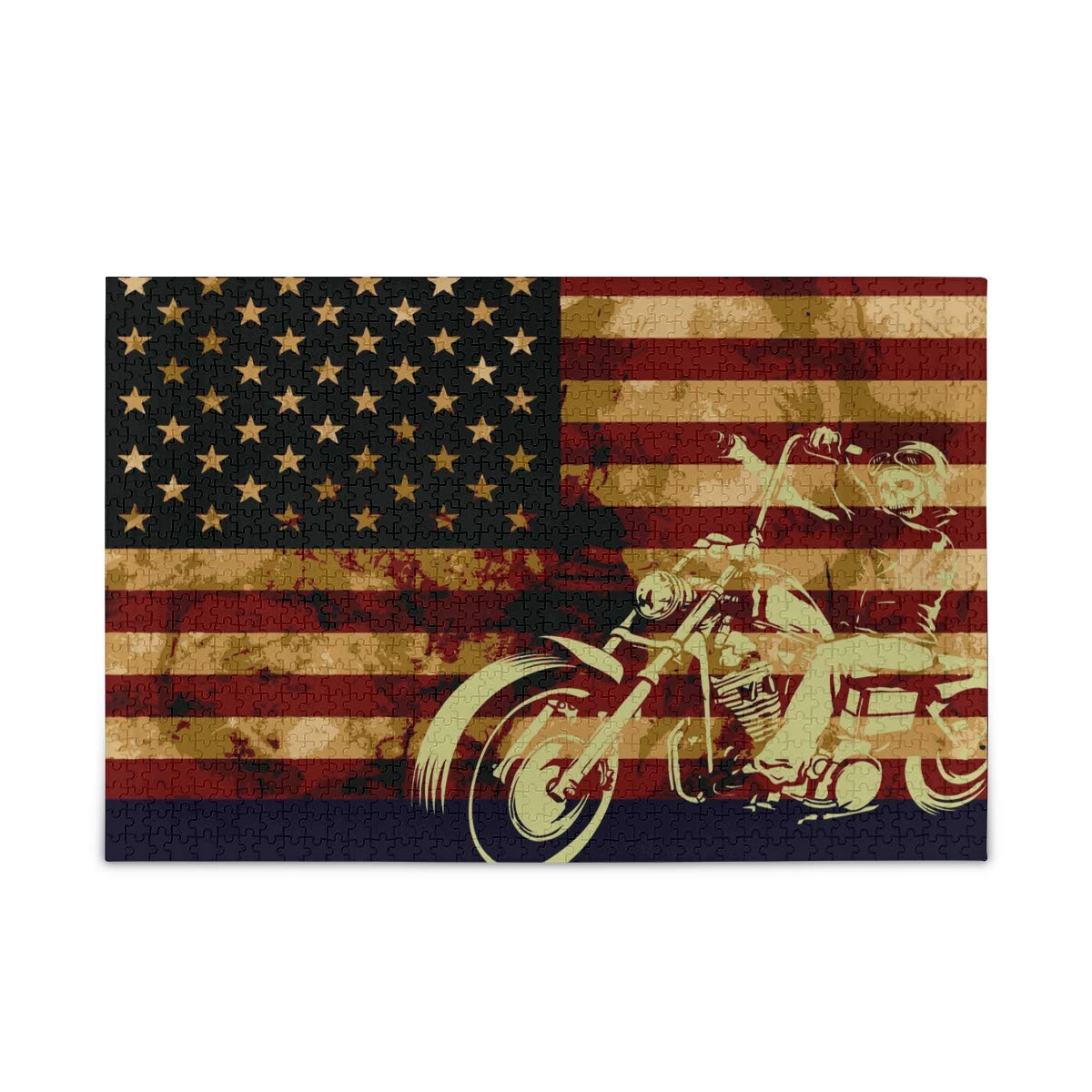 Nander 1000 Pieces Jigsaw Puzzles Toys Skull Motorcycle American Flag Intellectual Educational Decompressing Puzzle Toy for Kids/Adults Birthday Gift