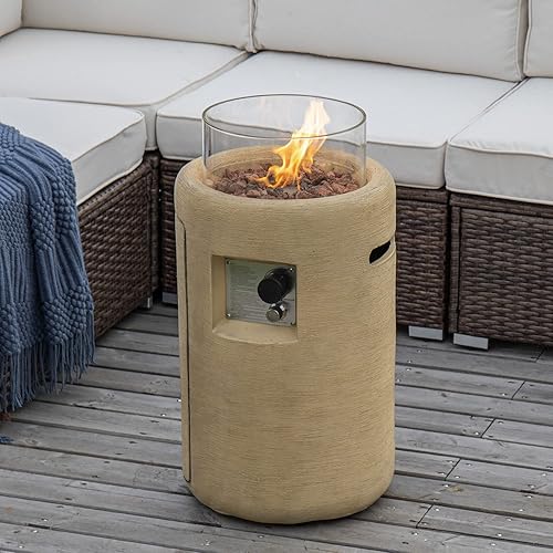 Miniatura 6 de COSIEST Mesa para fogata de propano para exteriores con base compacta de grafito redonda de 16 pulgadas y protector de viento de vidrio, 40,000 BTU,