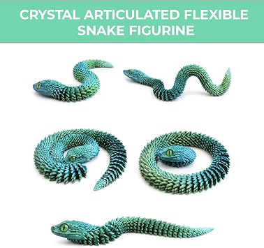 3D Printed Snake Toy – Flexible Articulated Snake, Poseable 3D Printed Animal Toy with Moveable Joints – Sensory Desk Figure for Display – Collectible Plastic Fidget for Kids and Adults - GreenBlue