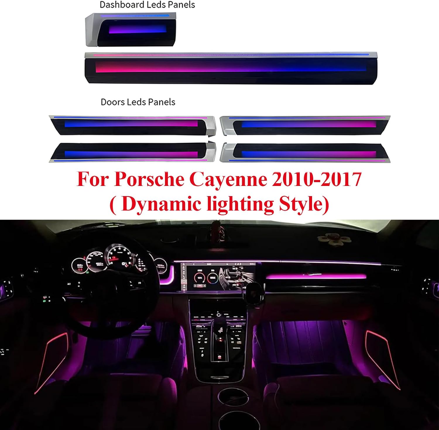 26 in 1 LED Car Dreamcolor Dynamic Ambient Lighting Kits for Porsche Cayenne 2010-2017, Interior Car Neon Lights Accessories Atmosphere Sound Active Music Sync Button Wireless APP and AI Voice Control