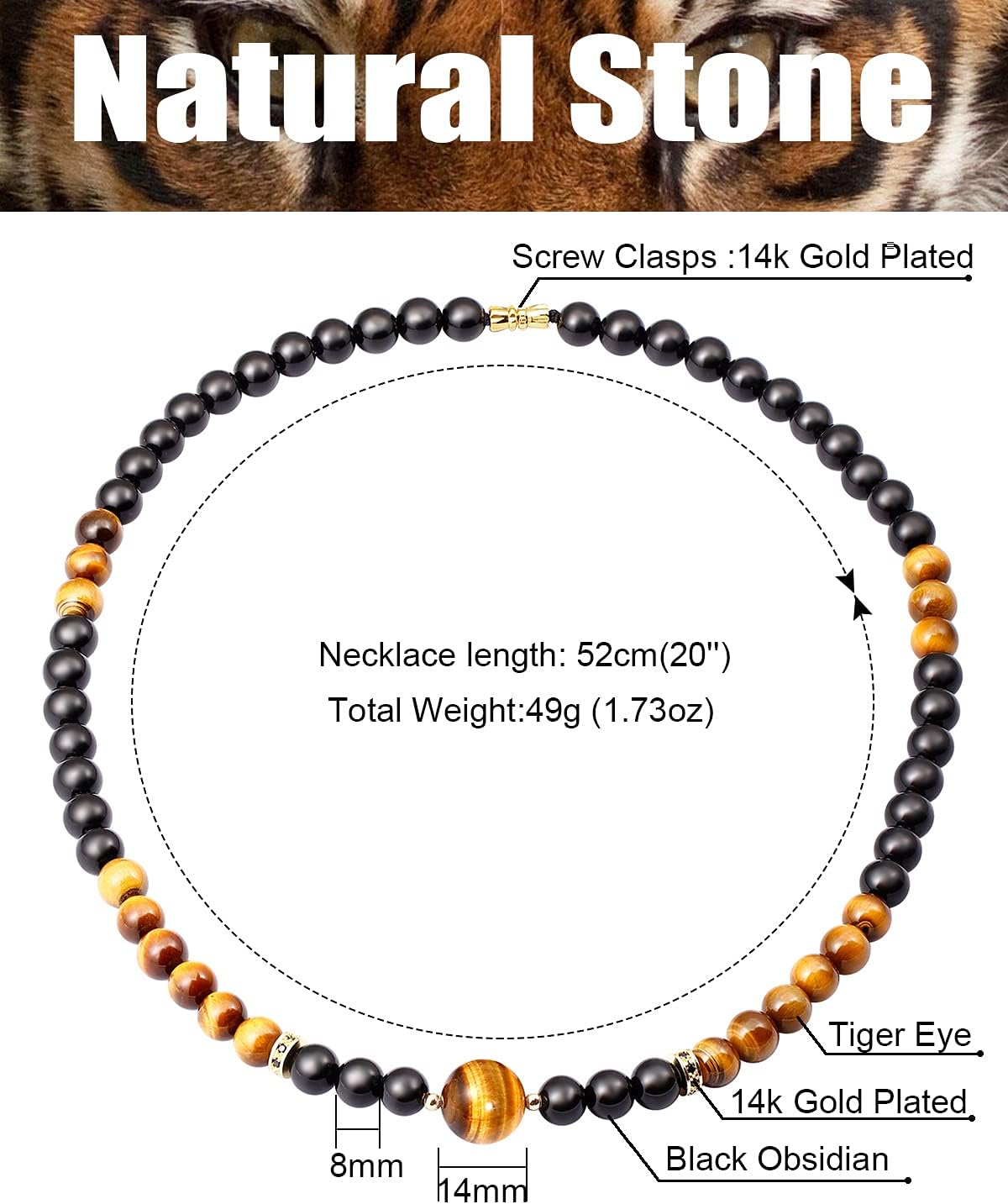 Black Choker Necklace for Women or Men Jewelry Healing Crystals and Worry Stones Essential Oil Diffusers Beaded Necklaces Strand Good Luck Gift