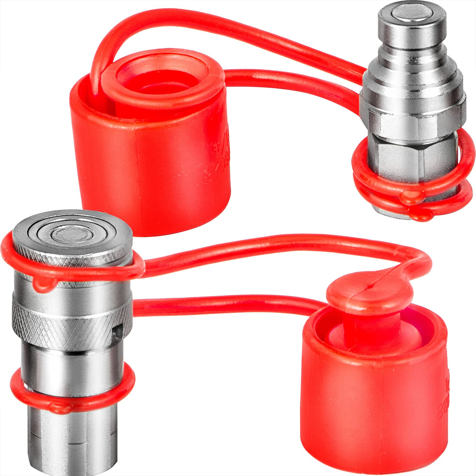 Accoppiatore Idraulico a Faccia Piana Maschio e Femmina, 1/2" Corpo 1/2" NPT, Set Adattatore per ISO16028, Connessione Attacco Rapido, Materiale Acciaio e PVC, con Cappucci a Prova di Polvere