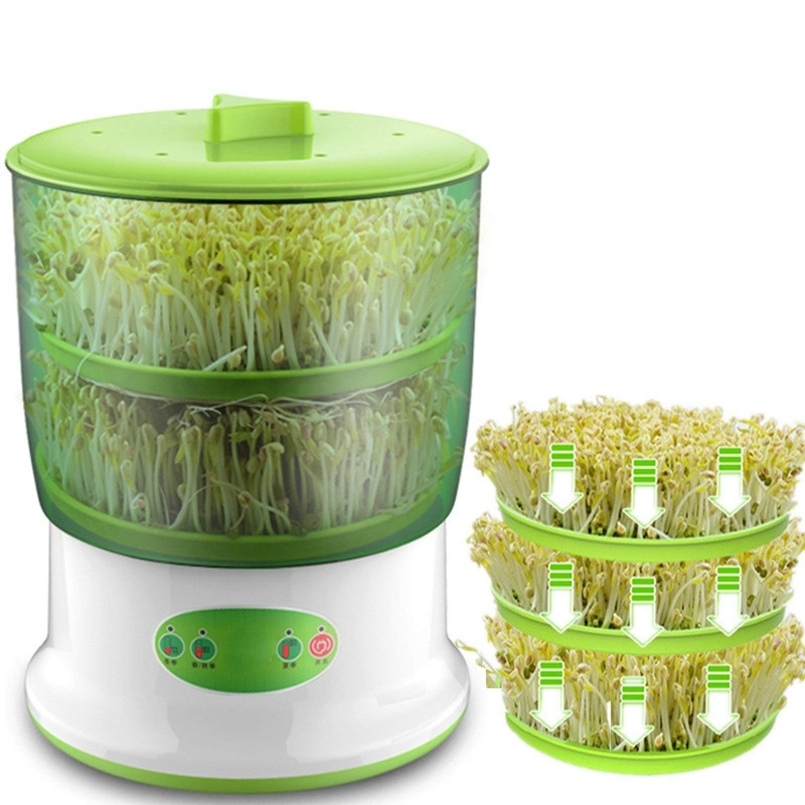 Home & Kitchen Intelligent Bean Sprouts Maker Household Upgrade Large Capacity Thermostat Green Seeds Growing Automatic Sprout Machine Two layers