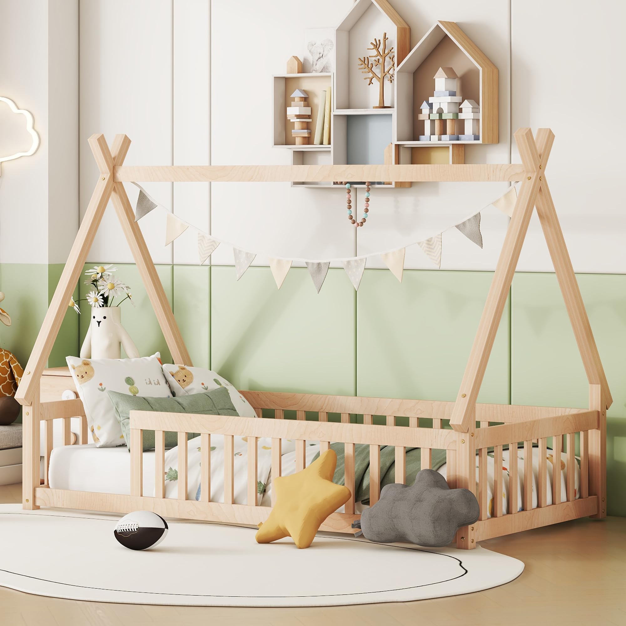 Amazon.com: Mirightone Floor Bed for Kids, Twin Size Teepee Tent Beds ...