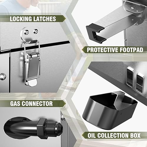 Miniatura 8 de BESTFIRE Parrilla de gas de mesa con 2 quemadores y tapa de vidrio de visión, parrilla portátil de acero inoxidable de 20,000 BTU con termómetro,