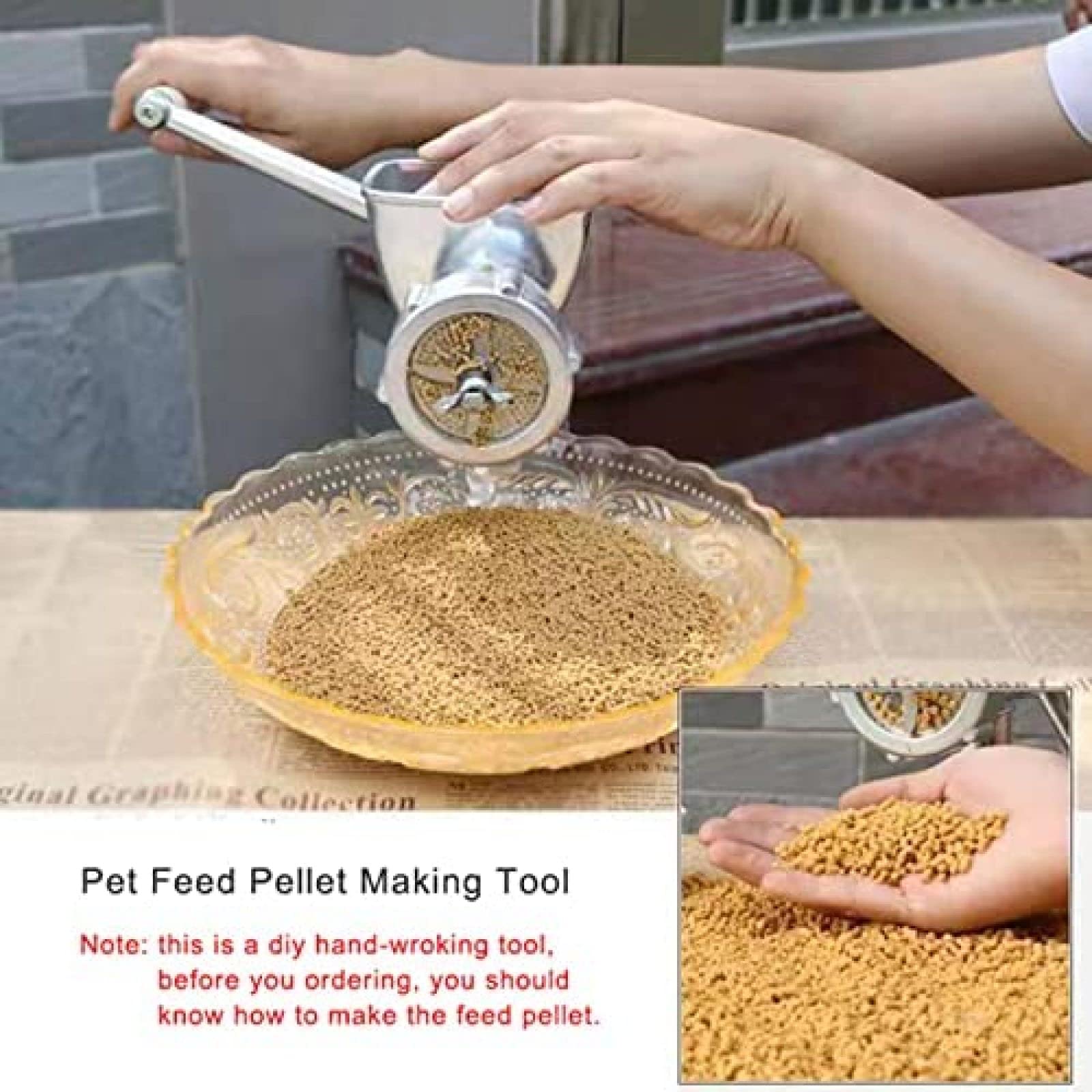 Tierfutterfutter-Pelletmaschine, manueller Köderfutterhersteller für Hunde und Katzen zum Angeln, kleiner Granulator-Pelletierer, einschließlich 1,5/2,0/2,5/3,0/4,0/5,0/6,0 mm Komplettset-Fo