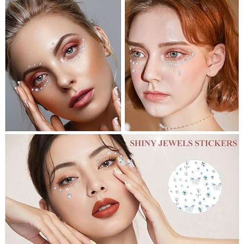 Miniatura 4 de Gemas faciales autoadhesivas para el cabello, gemas de maquillaje, calcomanías de rostro, ojos, uñas, perlas, estrellas, diamantes de imitación,