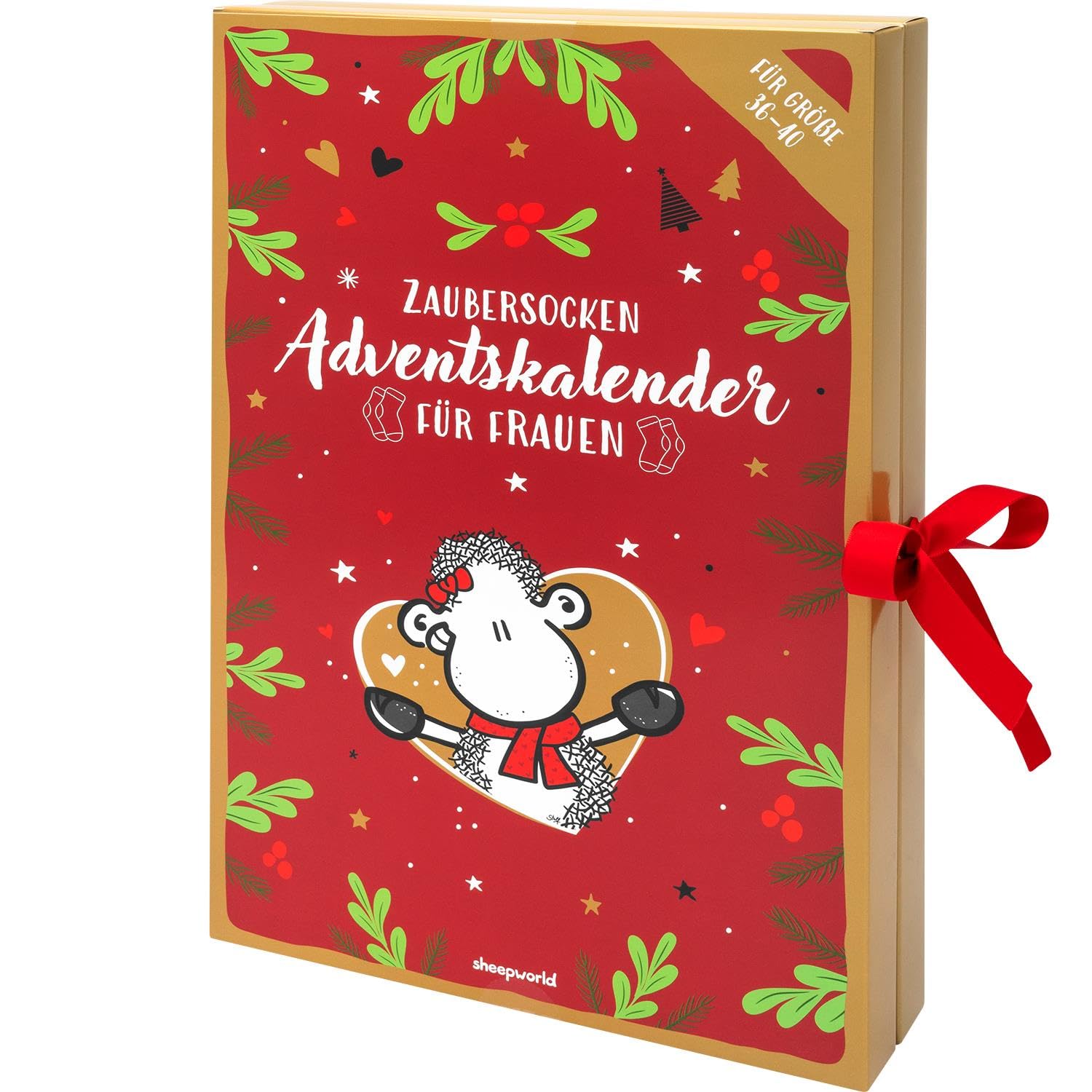 Sheepworld Socken Adventskalender für Frauen | Kalender mit 12 Paar Damensocken, einzeln gepresst in 24 Päckchen, Größe 36-40 | Lustiges Geschenk, Weihnachten | 51182
