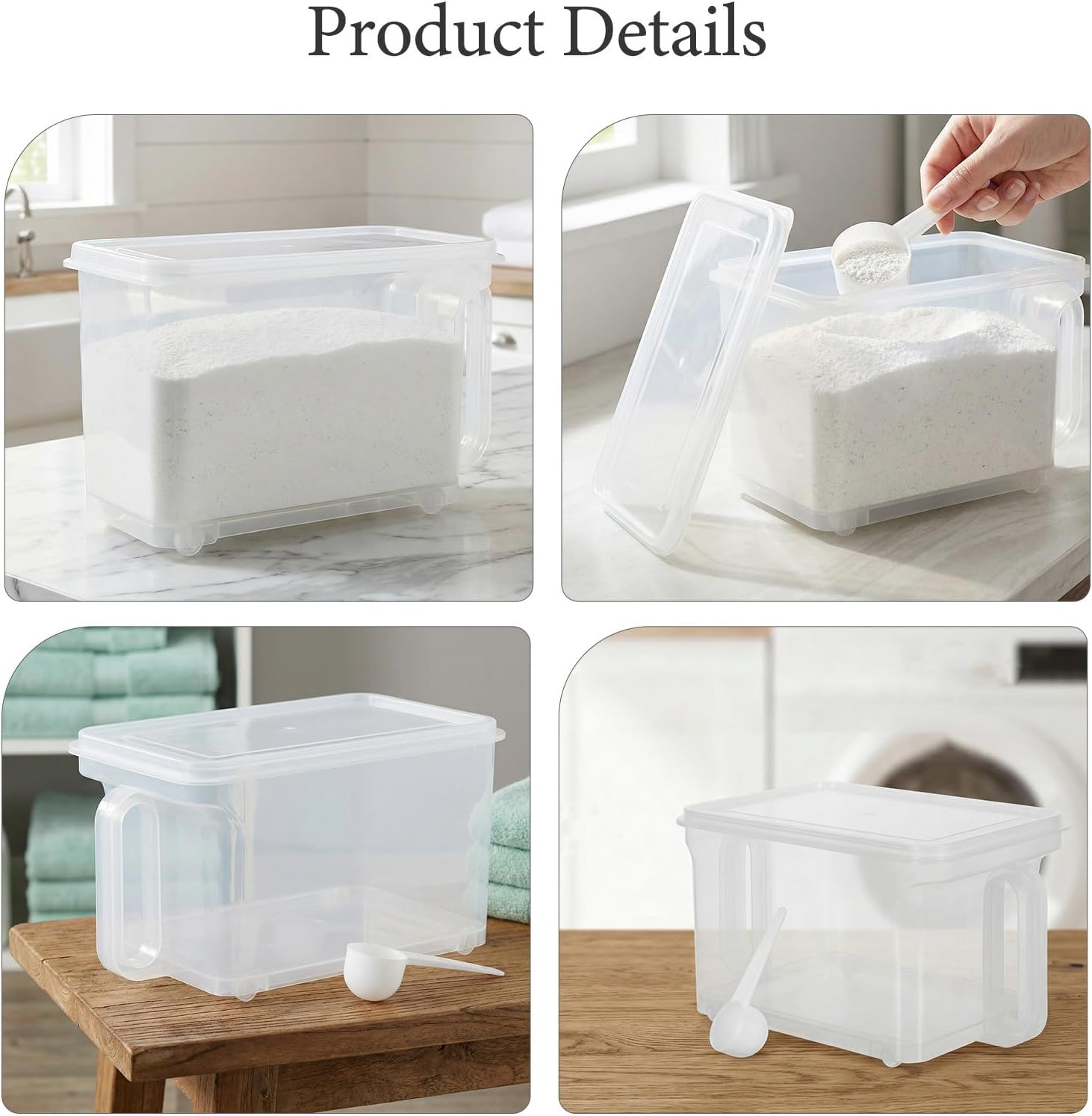 Yardwe Laundry Detergent Storage Box Plastic with Scoop Lid and Handle