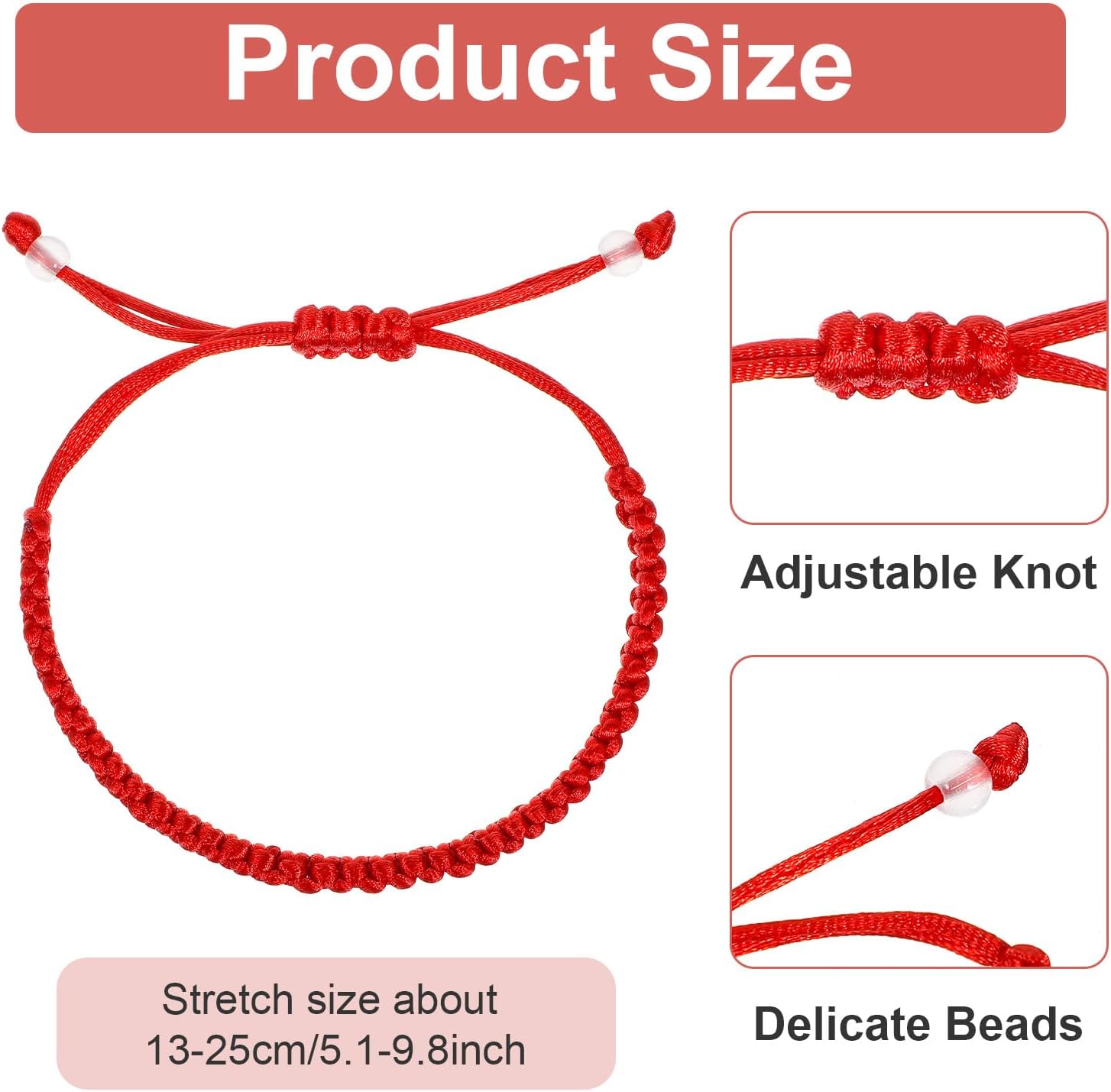 6Pcs Red Hand String Bracelet, Adjustable Lucky Cord Braided Bracelet Knotted Protective Amule Kabbalah Rope Strap For Women Man - Image 4