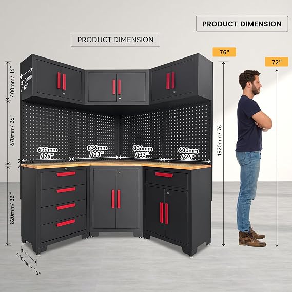 Corner Workshop Set - 10-Pcs Garage Cabinets and Storage System