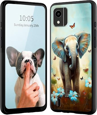 FUYOCWE for Nokia C110 Phone Case,Baby Elephant in Flowers Pattern Design Cover,Cute Slim Soft TPU Shockproof Protective Case for Nokia C110 N156DL 6.3" 2023