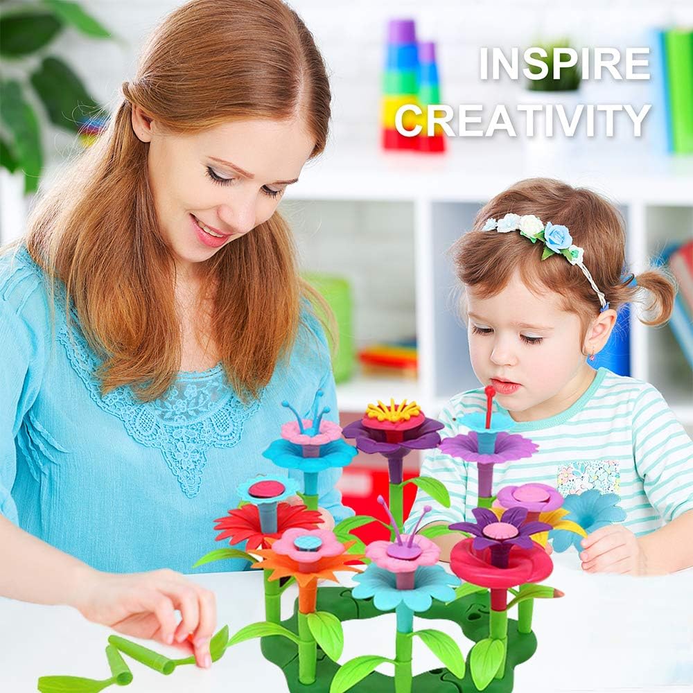 Acelane Girls Toys Flower Garden Building Toys for Age 3-7 Educational Stem Toys Pretend Play Gardening Flowers Stacking Learning Games Birthday Christmas Party Toddlers Boys Kids : Toys & Games