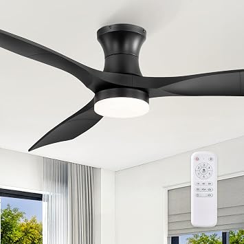 Fanbulous 52 Inch Ceiling Fans with Lights and Remote, 3 Blades Flush Mount Low Profile Ceiling fan, Efficient 3475 CFM, Safe ABS, Timer, Quiet 35dB, 3CCT, Reversible for Bedroom Living Room, Black
