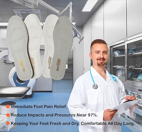 Miniatura 5 de Bellcon - Plantillas de cuero para hombres y mujeres, plantillas de cuero blanco y beige para adultos, insertos de zapatos de longitud completa para