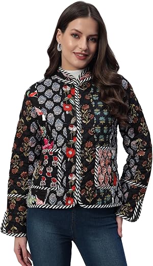 Ravaiyaa - Attitude is everything Women's Export-Quality Indian Traditional Reversible Patchwork Quilted Cotton Jacket/Coat