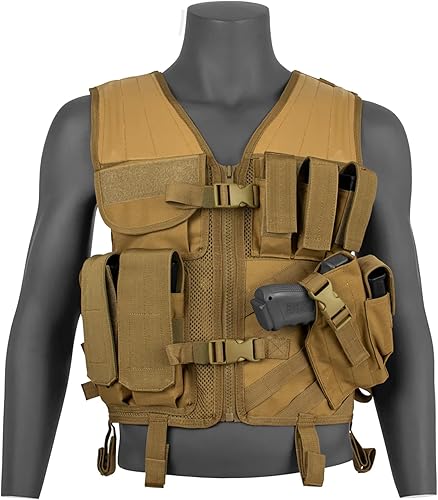 Miniatura 2 de FOX OUTDOOR PRODUCTS Unisex Assault Cross Draw Vest - Breathable Mesh Base Adjustable One Size Multiple Pouches Tactical Gear Coyote
