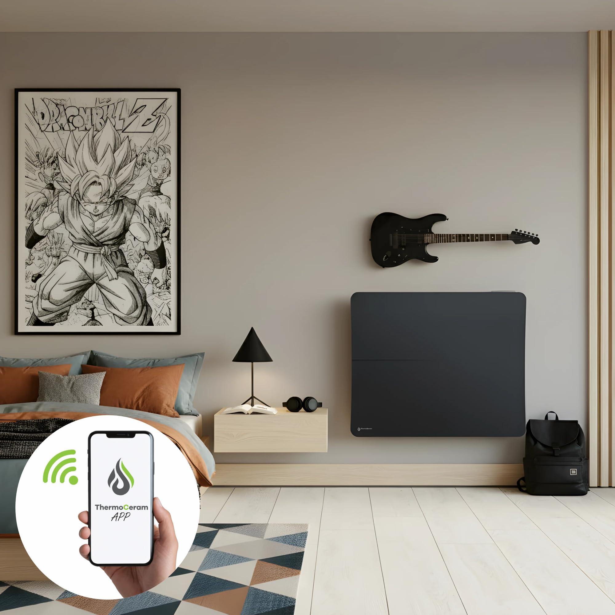 Radiatore elettrico collegato 1500W doppio sistema di riscaldamento orizzontale Nero Cira