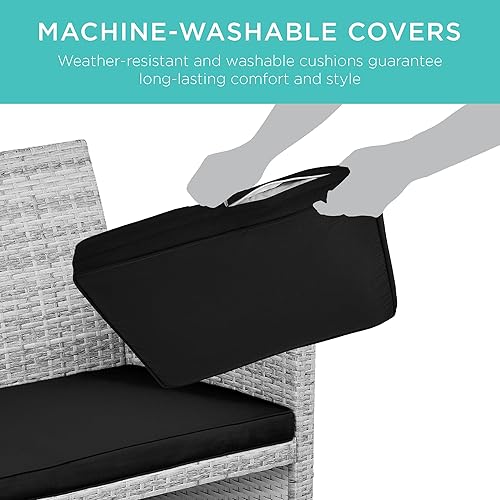 Miniatura 5 de Best Choice Products Juego de muebles de conversación de patio de mimbre al aire libre de 4 piezas para patio trasero con mesa de café, cojines de