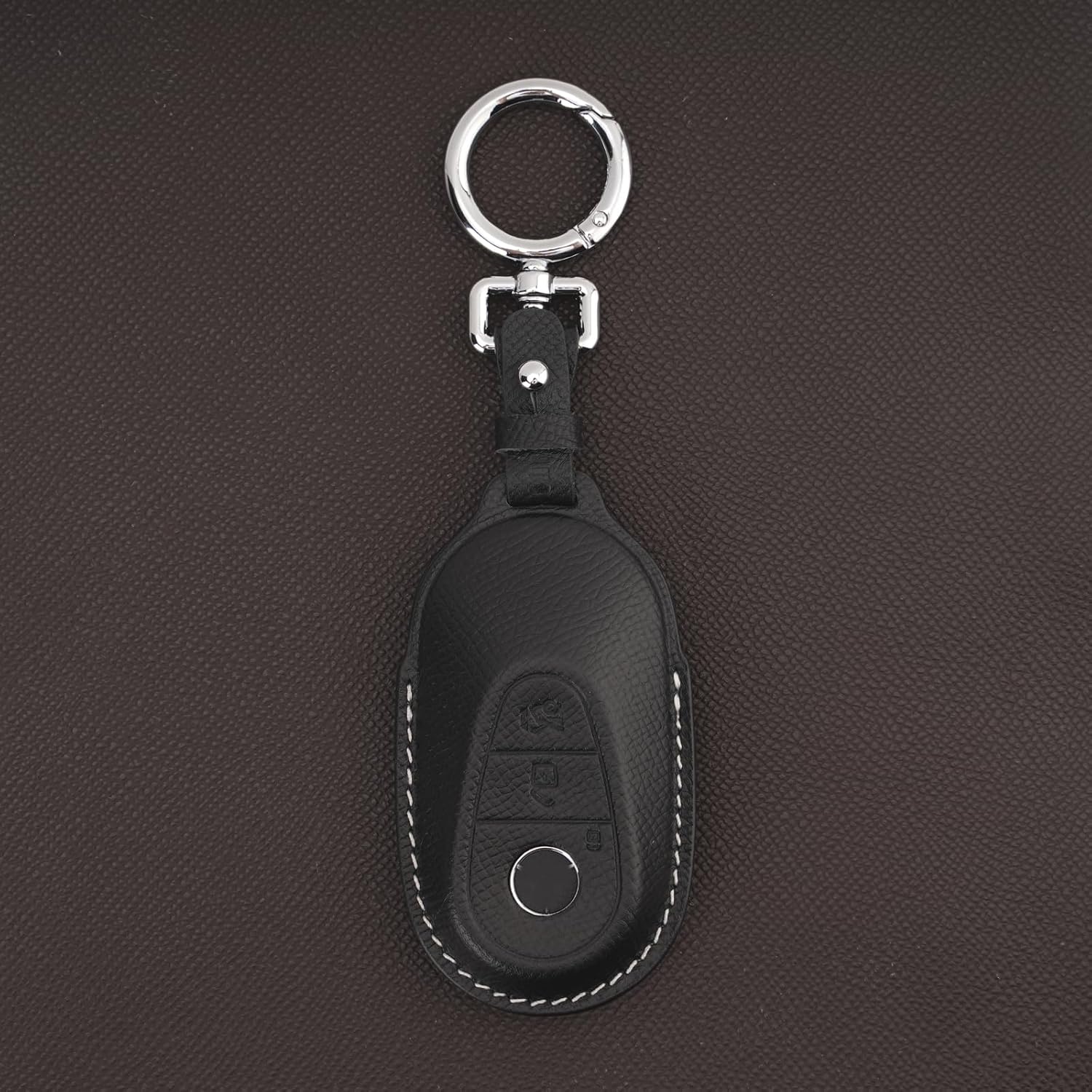 Leather Key Fob Cover with Keychain, Compatible with 2020-2022 Mercedes Benz E-Class, G-Class, and S-Class Smart Remote (Black)