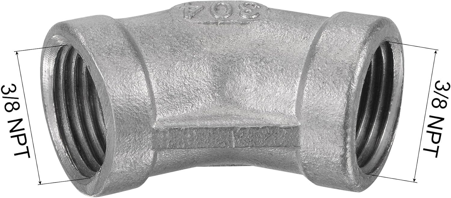 uxcell Pipe Fitting 45 Degree Elbow 3/8 NPT Female Thread Hose Connector Adapter, 304 Stainless Steel Pack of 2
