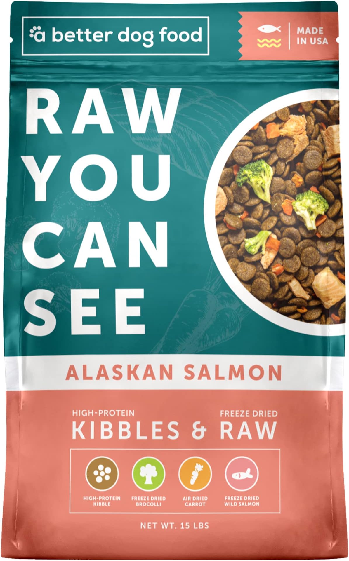 - A Better Dog Food | Salmon Dry Dog Food | Raw You Can See | High Protein Kibble + Freeze Dried Raw Dog Food