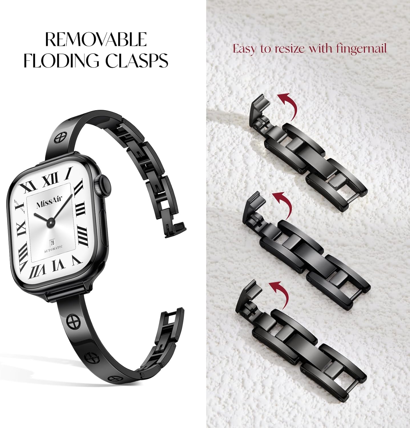 Missair Slim Bands Compatible with Apple Watch 38mm 40mm 41mm 42mm 44mm 45mm 46mm 49mm for Women, Thin Bracelet Dressy Designer Stainless Steel Metal Strap for iWatch Series 11 10 9 8 7 6 5 4 SE Ultra - Image 2