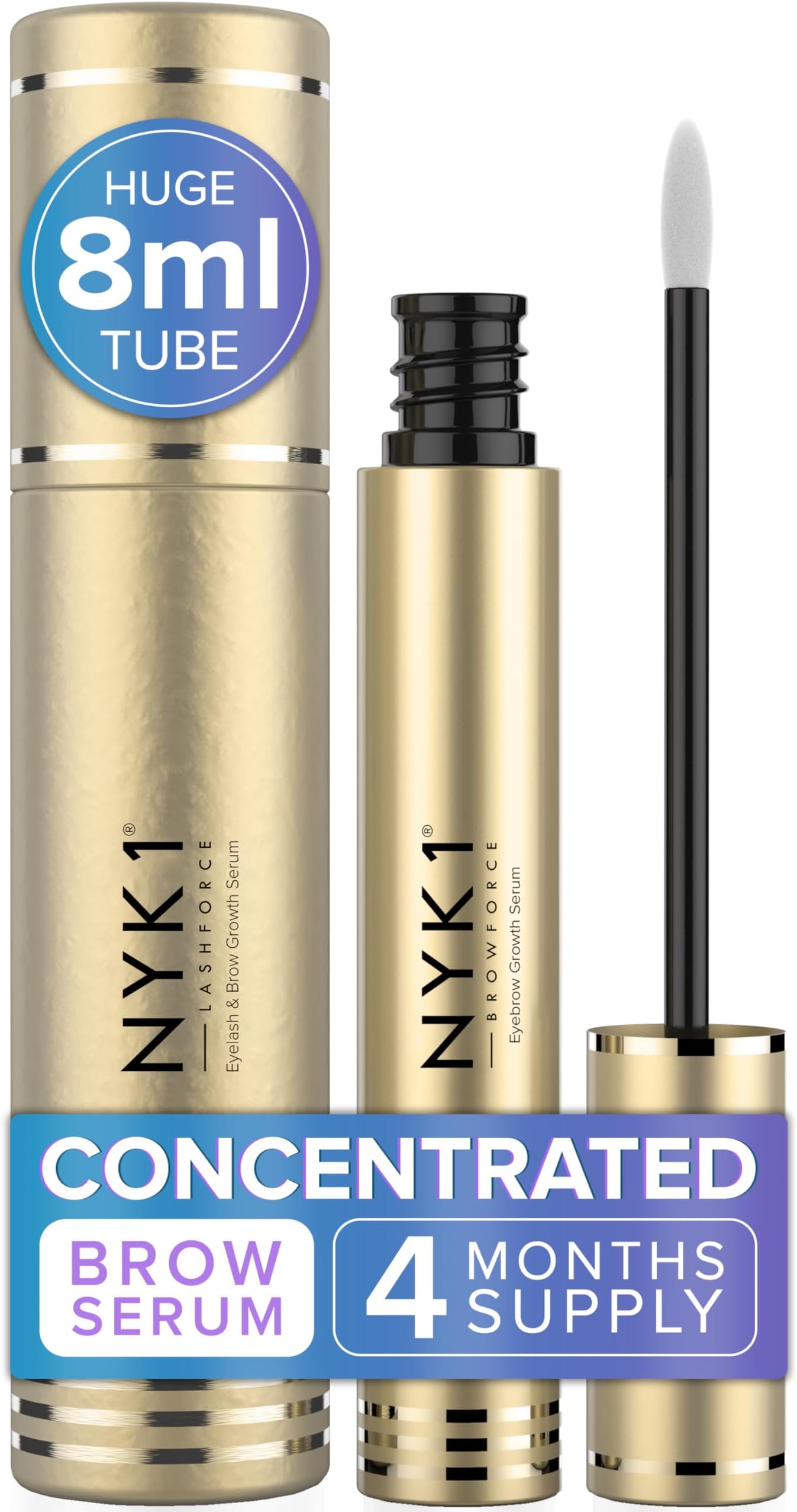 NYK1 CONCENTRATED Eyebrow Growth Serum For Thicker Brows (XL - 8ml) BrowForce Eyebrow Serum To Grow Fuller Thicker Natural Eye Brows - Advanced Eye Brow Growth Serums Formula For Eyebrows Regrowth