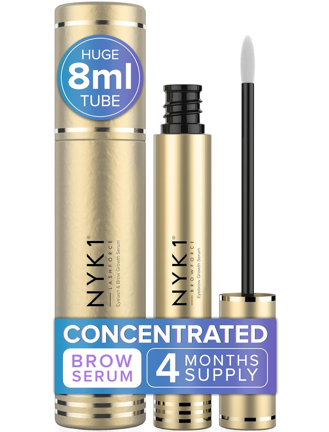 NYK1 CONCENTRATED Eyebrow Growth Serum For Thicker Brows (XL - 8ml) BrowForce Eyebrow Serum To Grow Brows Fuller Thicker Natural Eye Brow - Advanced Brow Growth Serums Formula For Eyebrows Regrowth