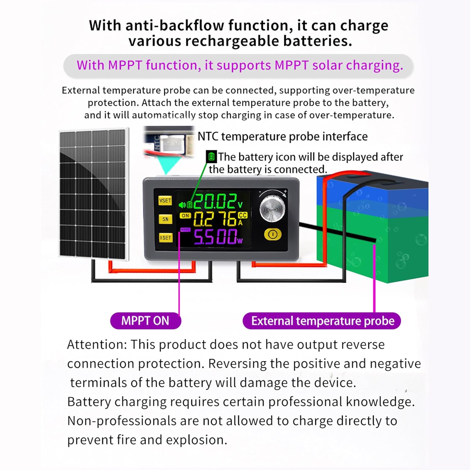 SK-120 with MPPT function and external temperature probe connection