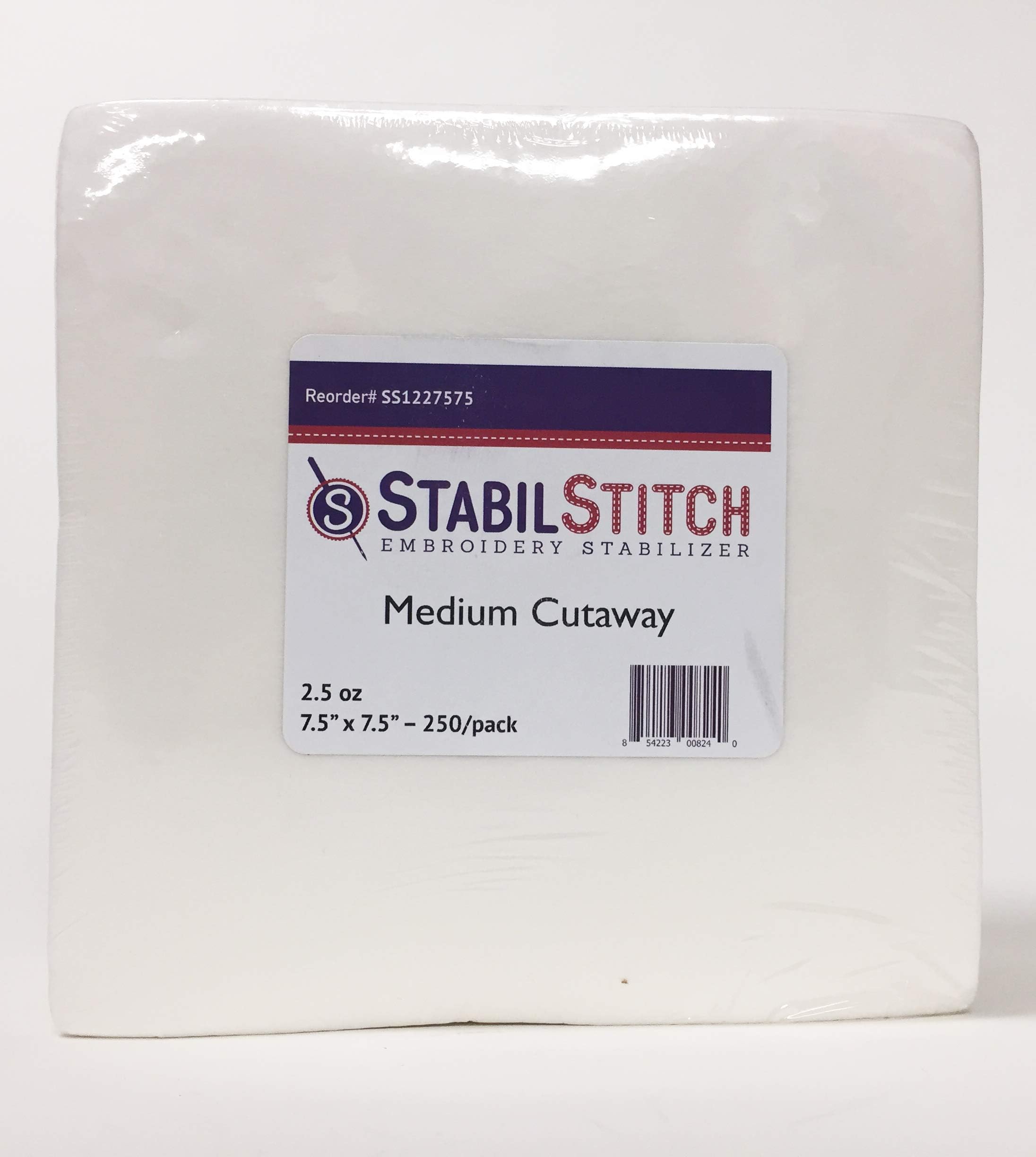 StabilStitch Medium (2.5 oz.) Cutaway 7.5" x 7.5" 250 Pack Embroidery Stabilizer
