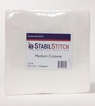 Medium 2.5 oz. Cutaway 7.5" x 7.5" 250 Pack Embroidery Stabilizer