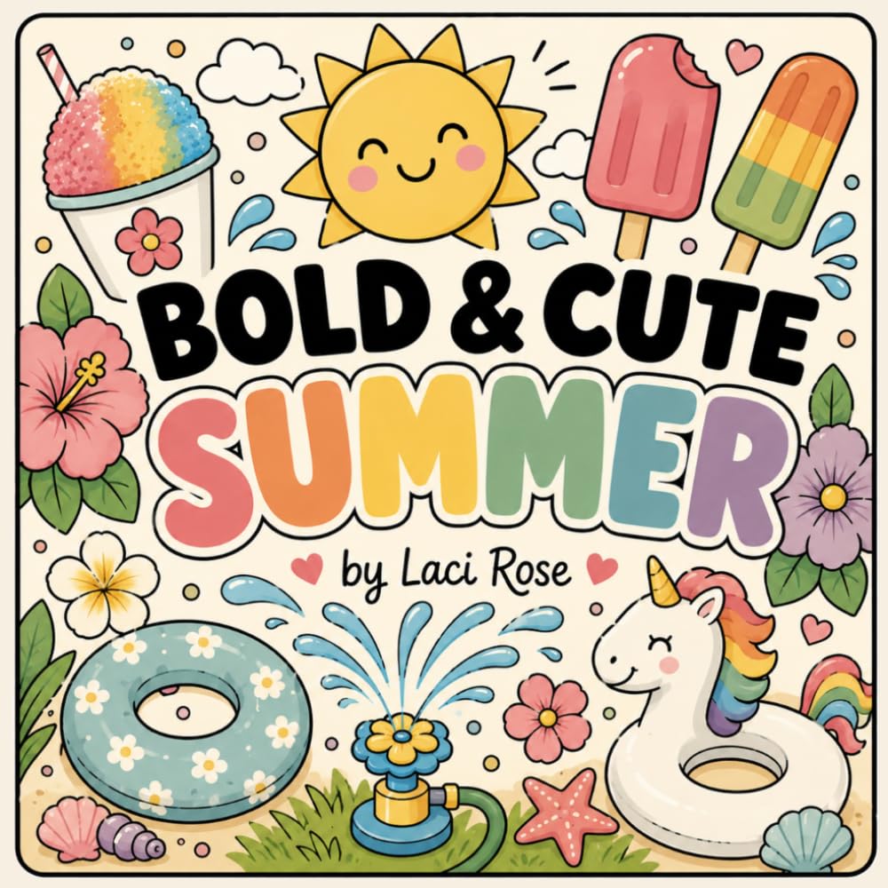 BOLD & CUTE SUMMER: Simple & Relaxing Summer Coloring Book for Adults and Teens Featuring Cute Beach Days, Sweet Treats, Pool Fun, Tropical Vibes & Cozy Camping Scenes