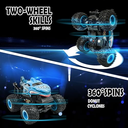 Miniatura 4 de Locisne Camión monstruo de control remoto, rotación de 360, camión monstruo de tiburón a control remoto, camión monstruo todo terreno de 2.4 GHz con