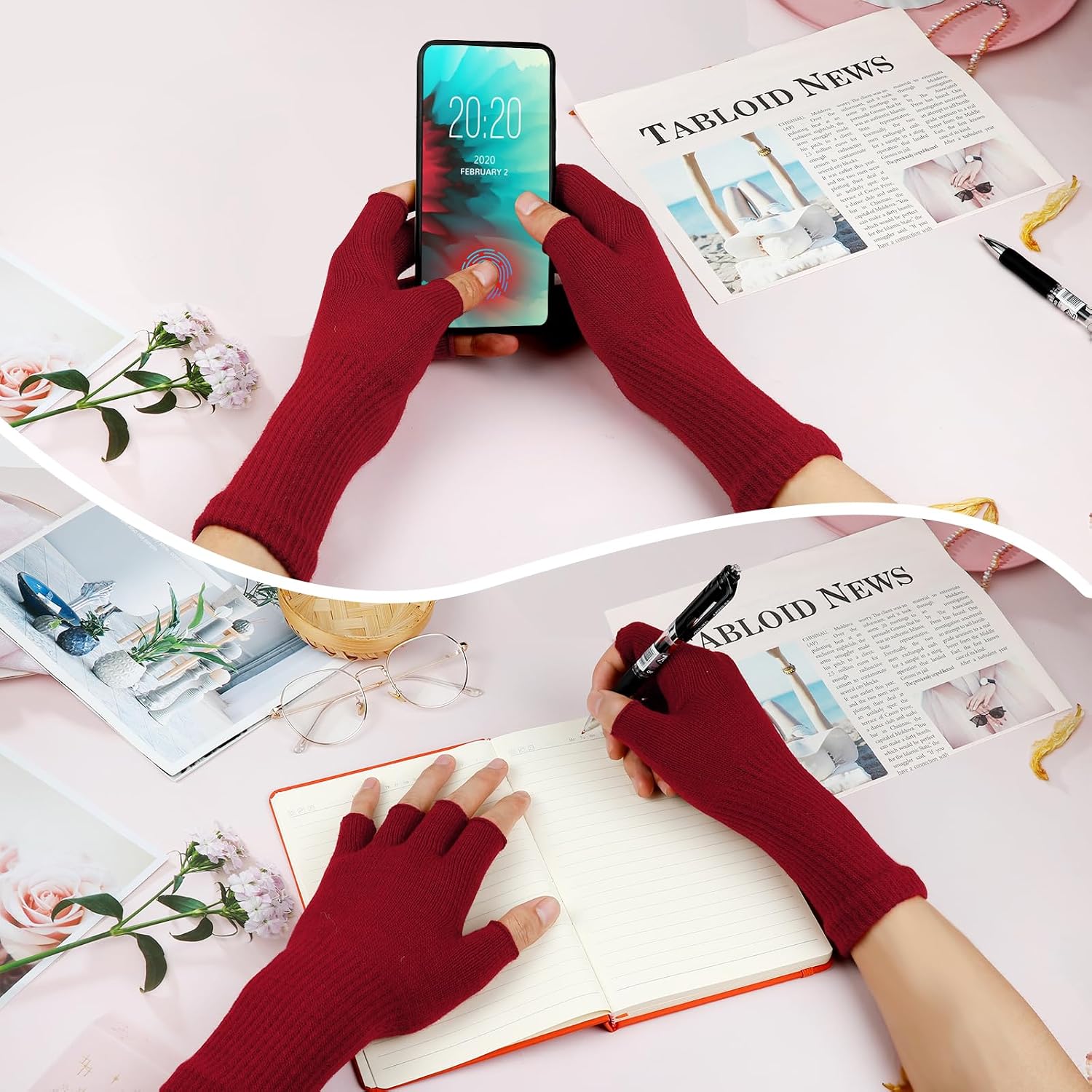 ONESING 4 Pairs Fingerless Gloves for Women - Warm Knitted Stretchy Half Finger Gloves