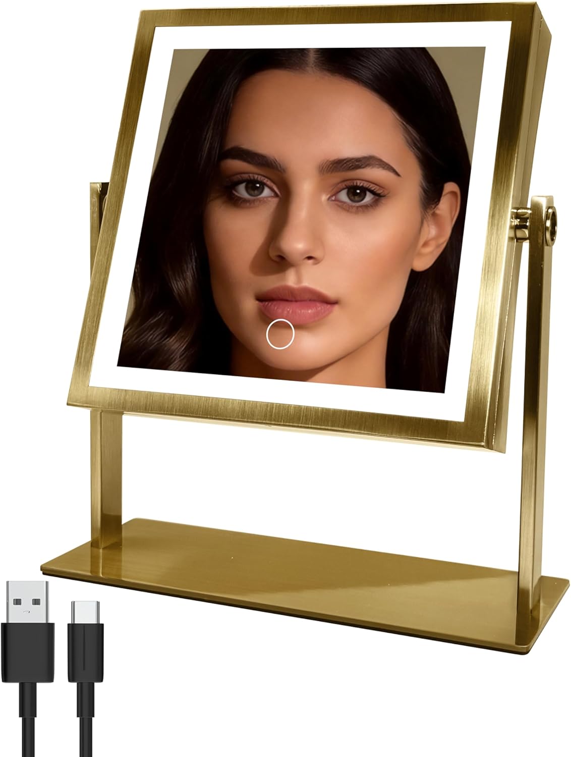 Ruacq Vanity Mirror with Lights, 4000mAh Magnifying Mirror, 1X/10X Rechargeable Makeup Mirror with 3 Color Lighting, Touch Control Dimmable, 360° Rotation for Bedroom Bathroom (Antique Brass)