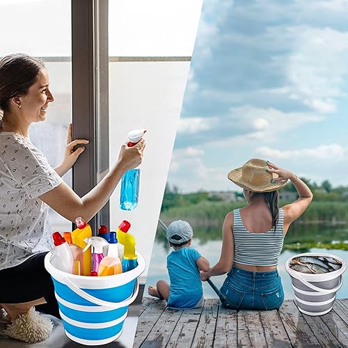 Miniatura 7 de Paquete de 2 cubos plegables de 10 litros, 2.6 galones, cubo de limpieza, plegable, portátil, pequeño suministro de agua de plástico para jardín,